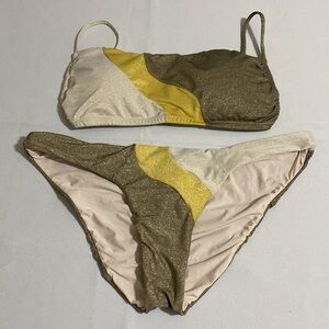 PILYQ Women's Haven Luna Wave Top & Haven Wave Full Bottom Bikini Set Size M